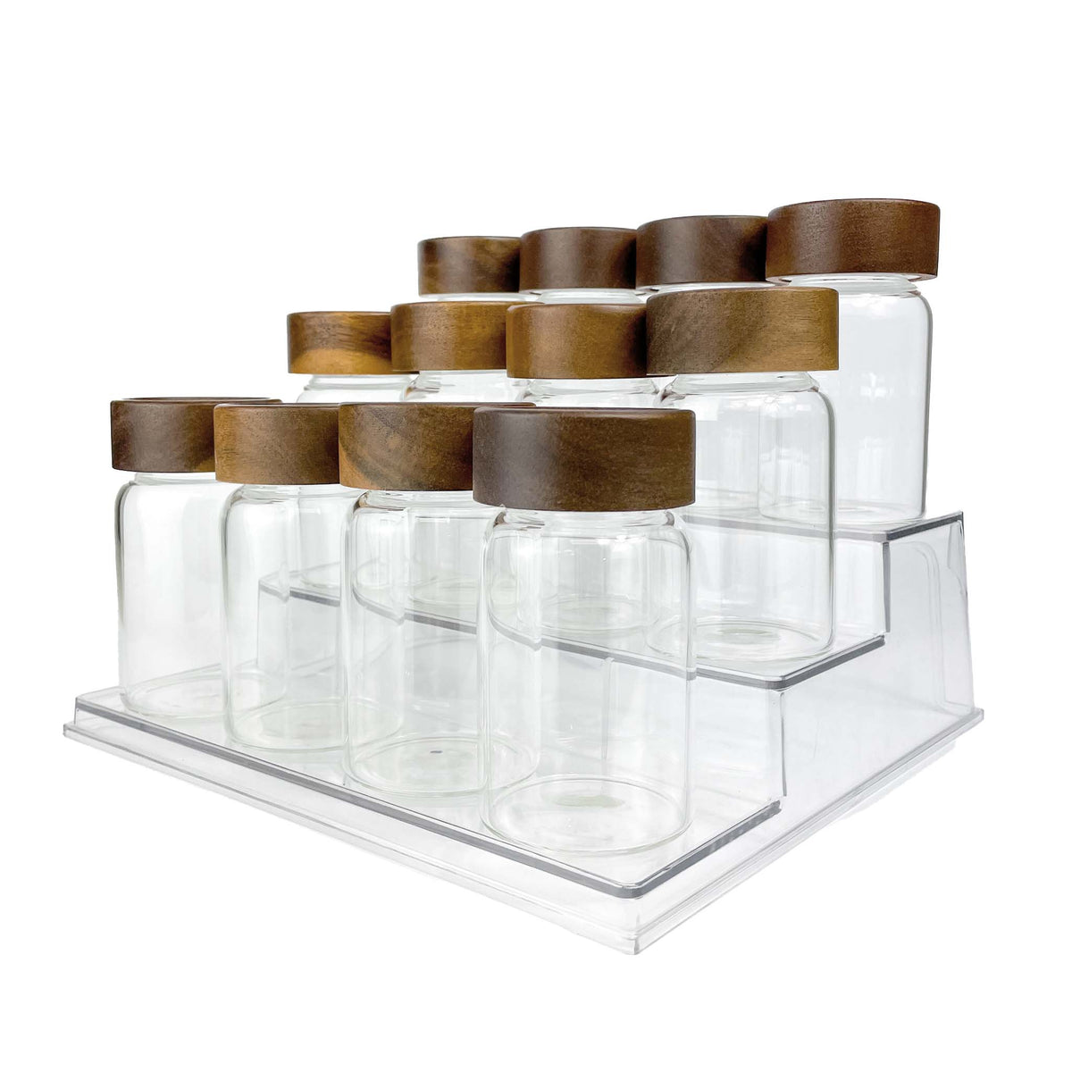 200ml Acacia Screw-Top Spice Jar Bundle with Clear Shelf