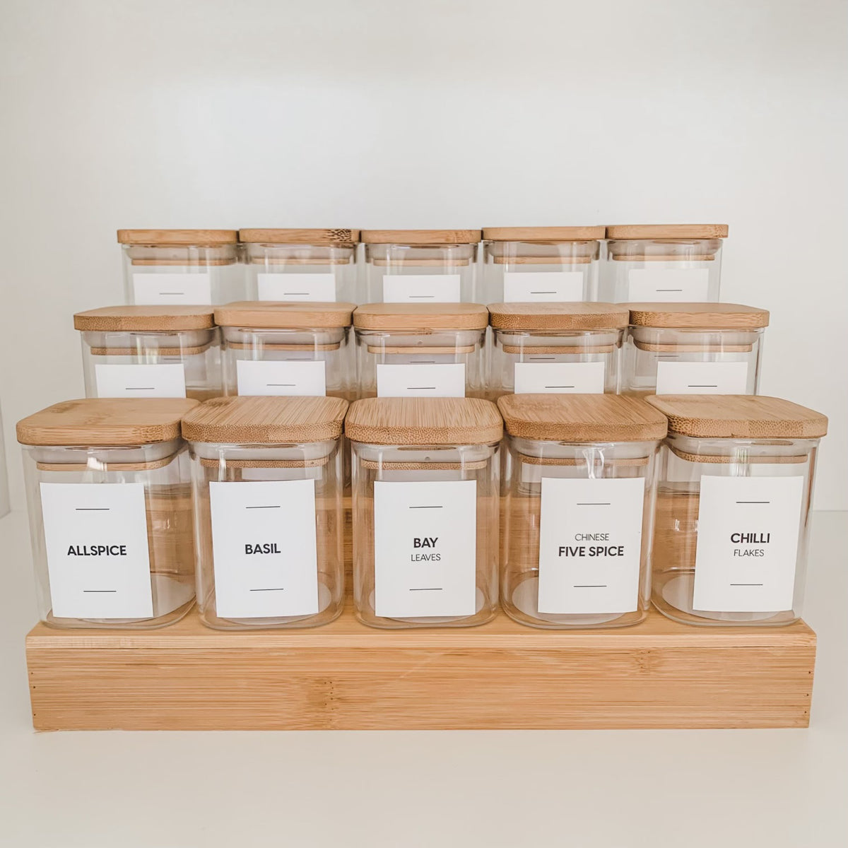 200ml Square Bamboo Spice Jar Bundle with Step