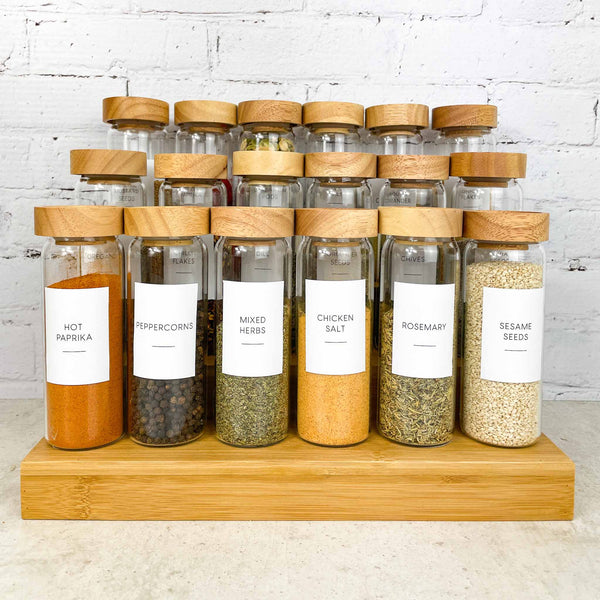 Spice Racks With Labels Acacia Spice Rack & Spice Jar Label Bundle | Pretty Pantry - The Pretty ...