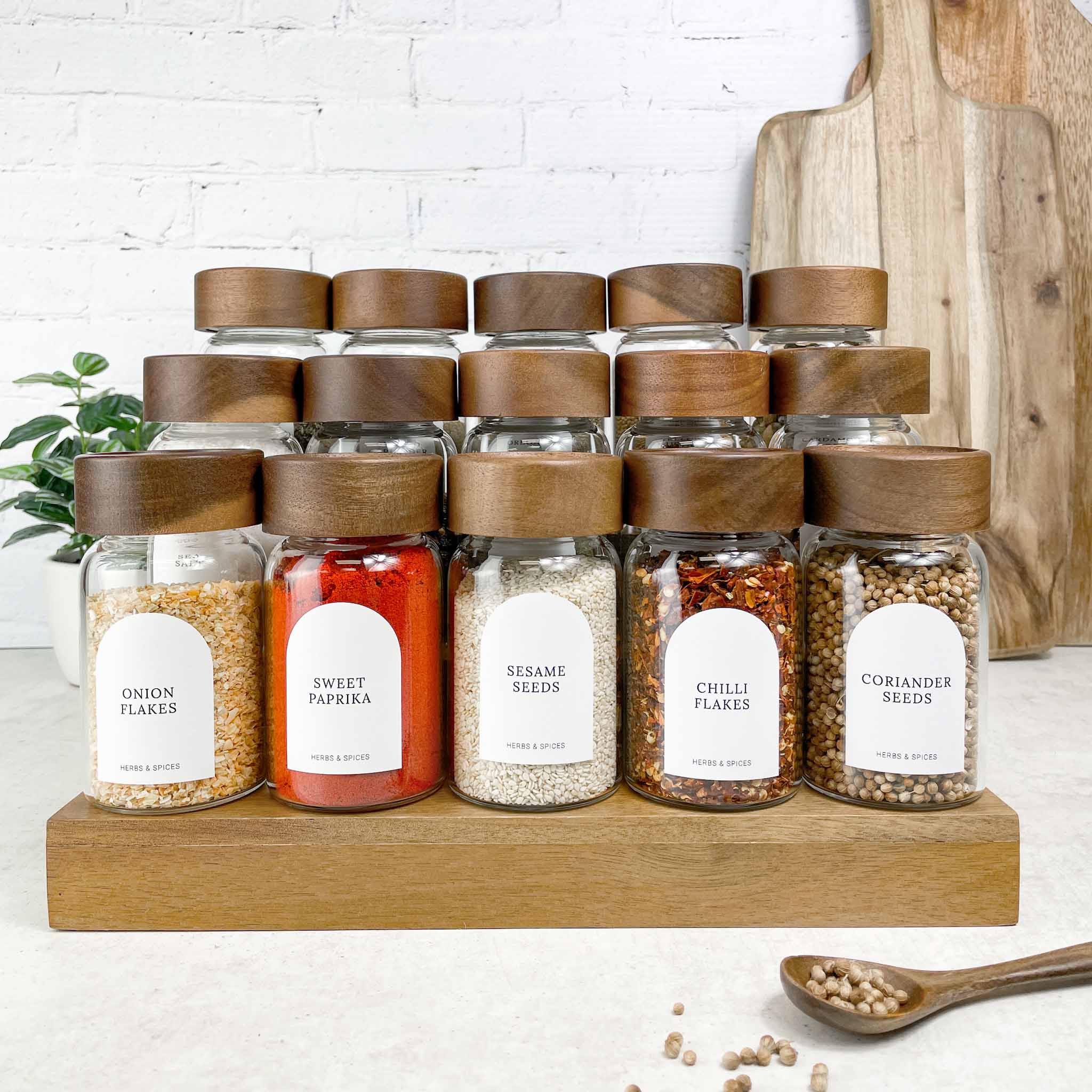 Spice Racks With Labels Acacia Spice Rack & Spice Jar Label Bundle | Pretty Pantry - The Pretty ...