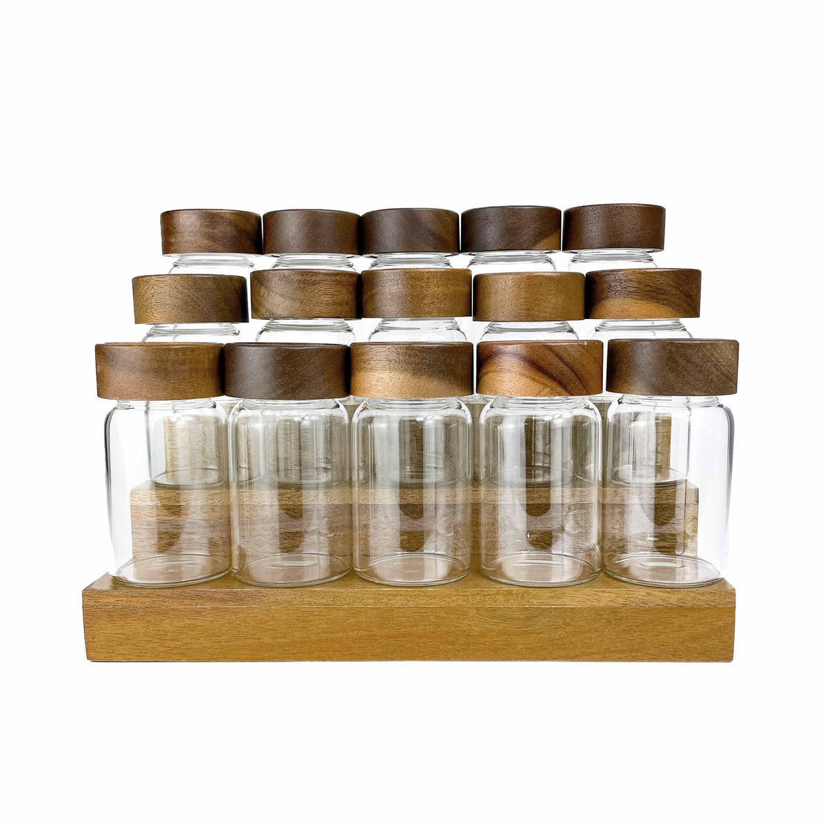 200ml Acacia Screw-Top Spice Jar Bundle with Acacia Step
