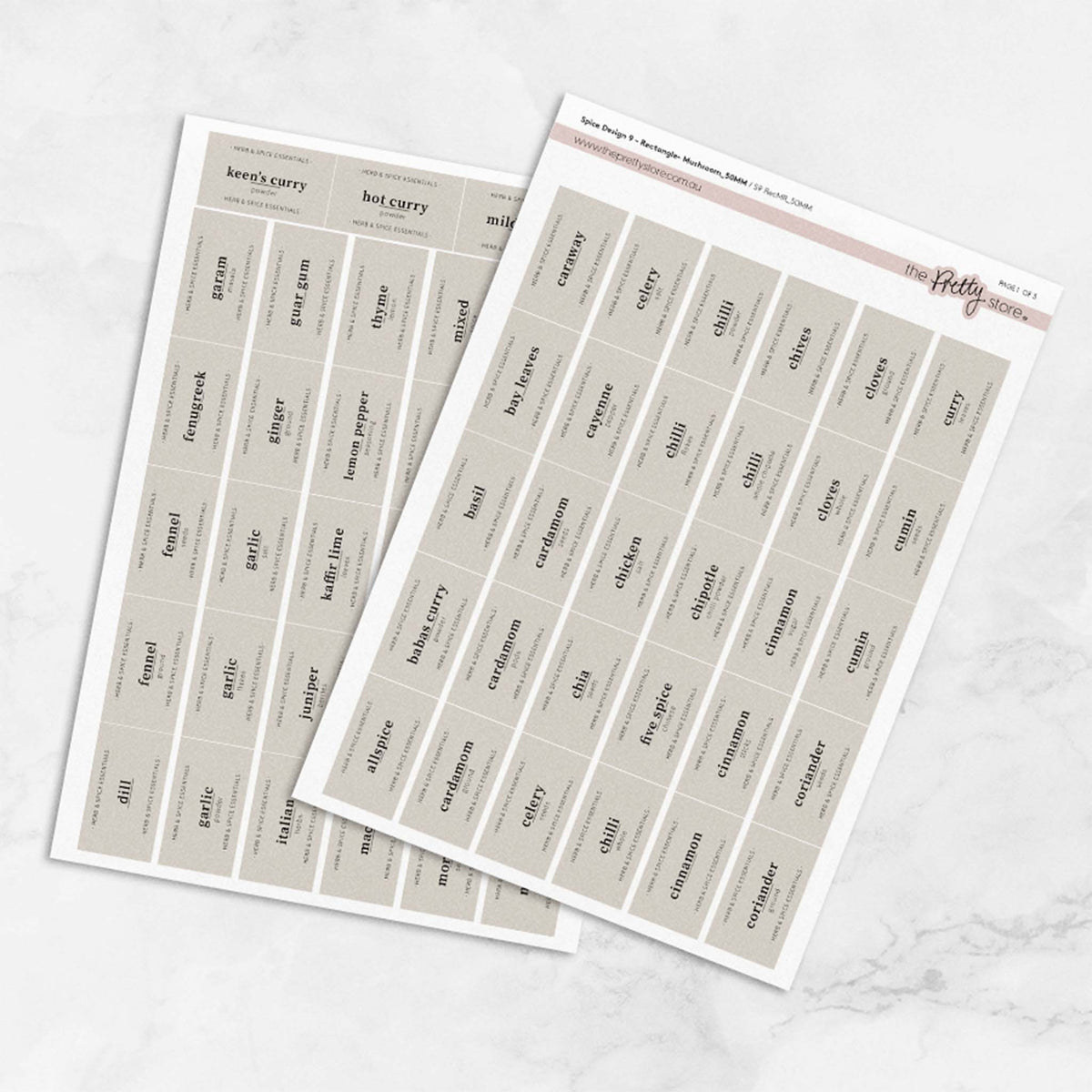 Spice Jar Label Set - Design 9 for 120ml Acacia Screw Top Spice Jars