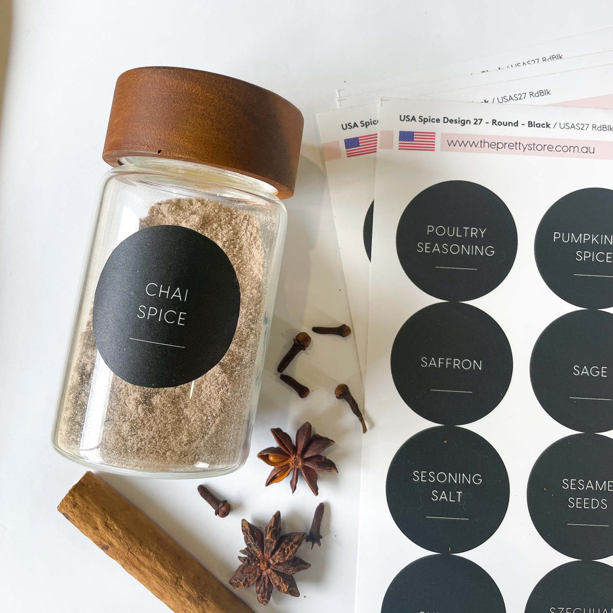 USA Spice Jar Label Set – Design 27 Round