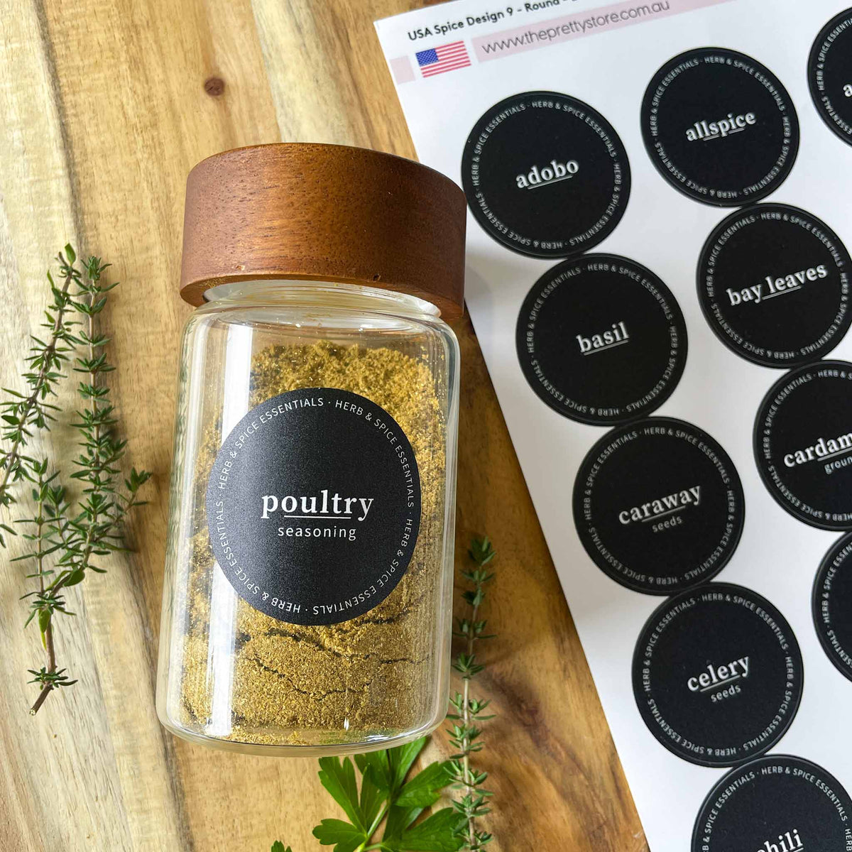 USA Spice Jar Label Set – Design 9 Round