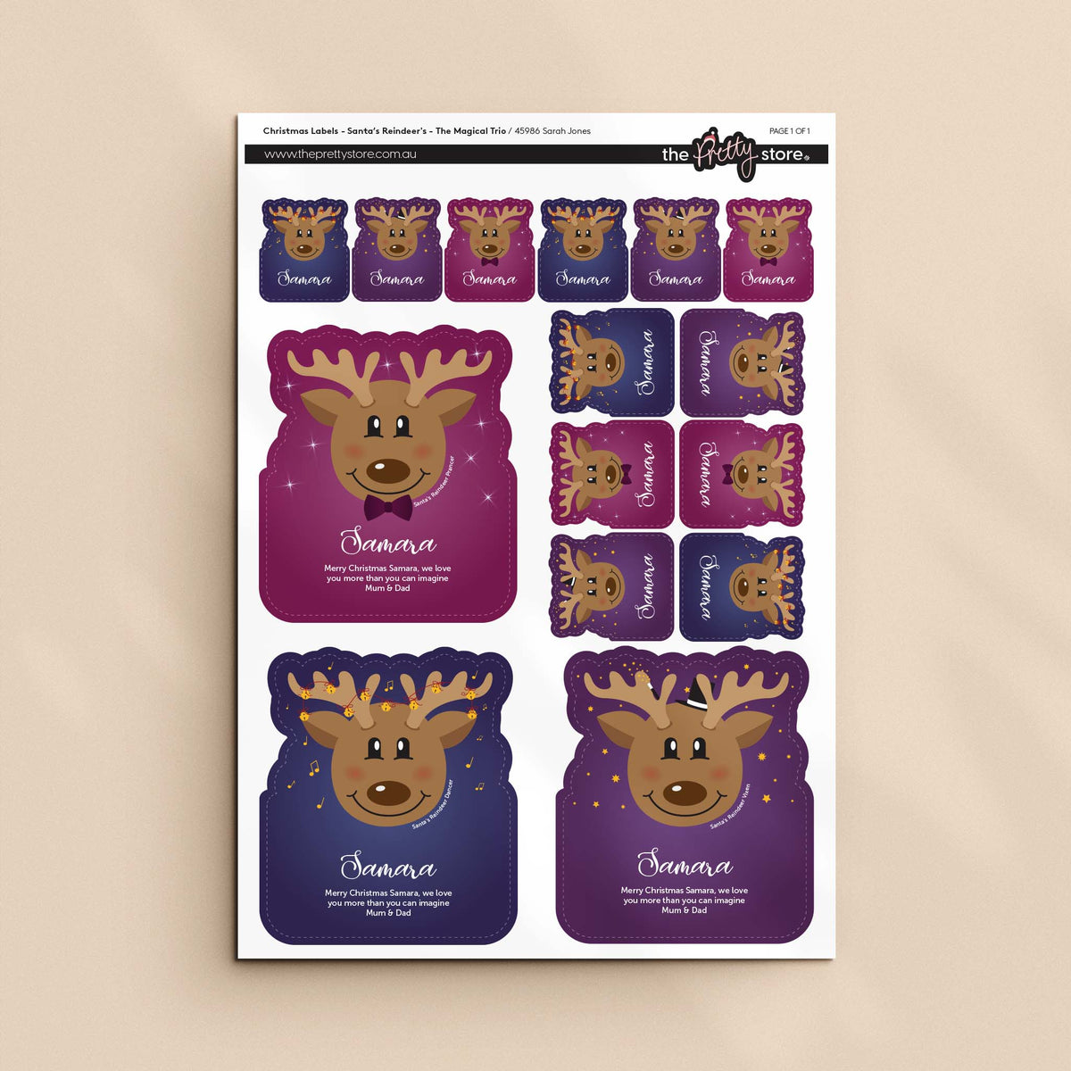 Christmas Label Set - Santa&#39;s Reindeer&#39;s