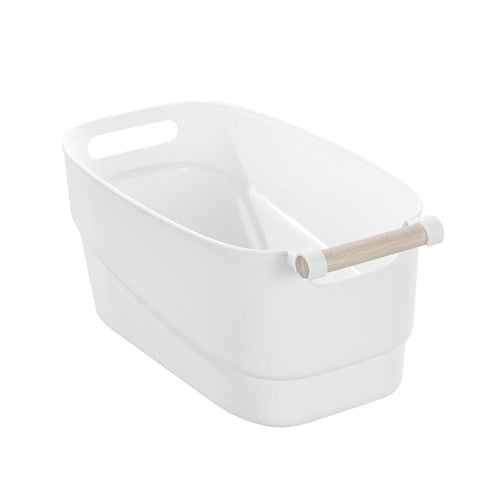 White Storage Tub with Wooden Handle