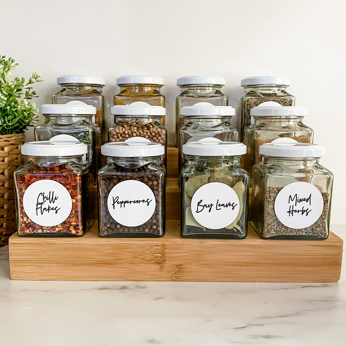 Square Glass Spice Jars, 195ml Various Colours