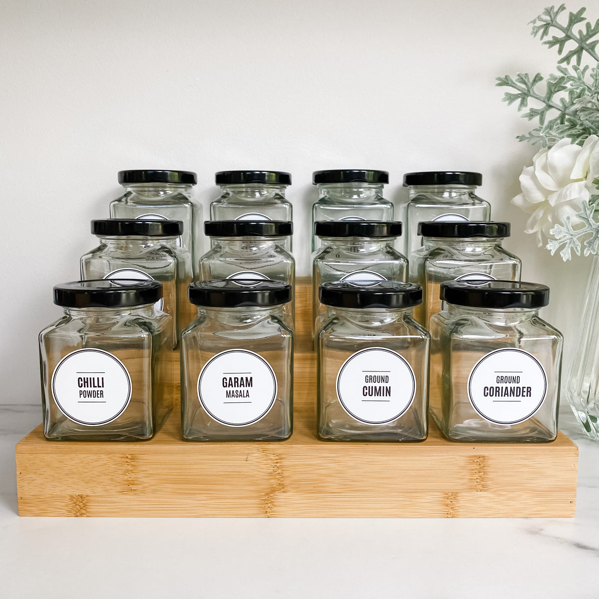 Square Glass Spice Jars, 195ml - Various Colours