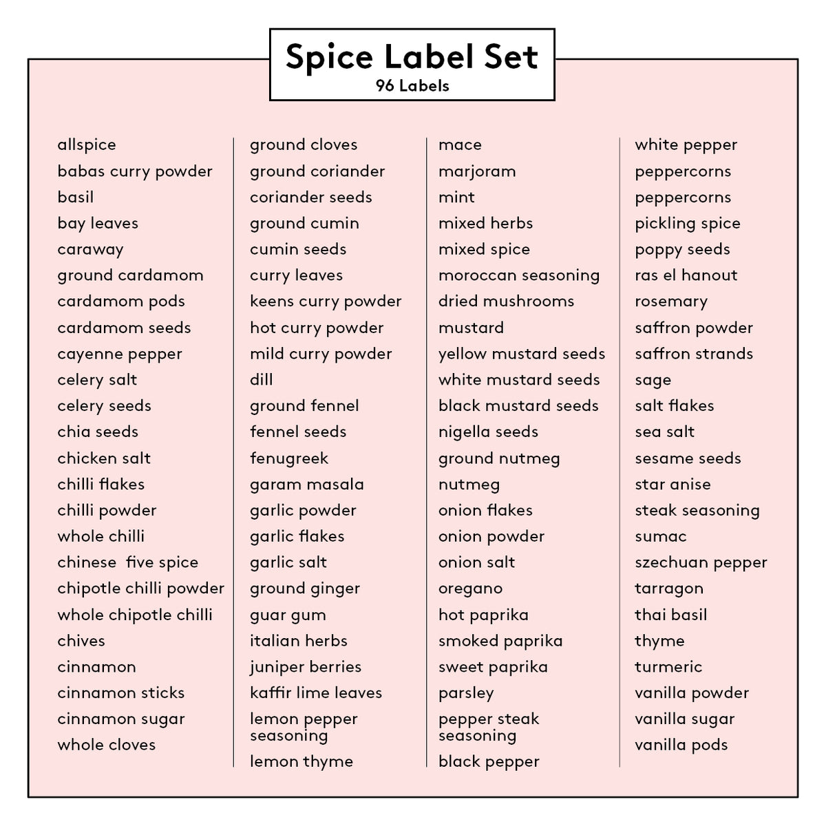 Spice Jar Label Set - Design 6 for Mobins