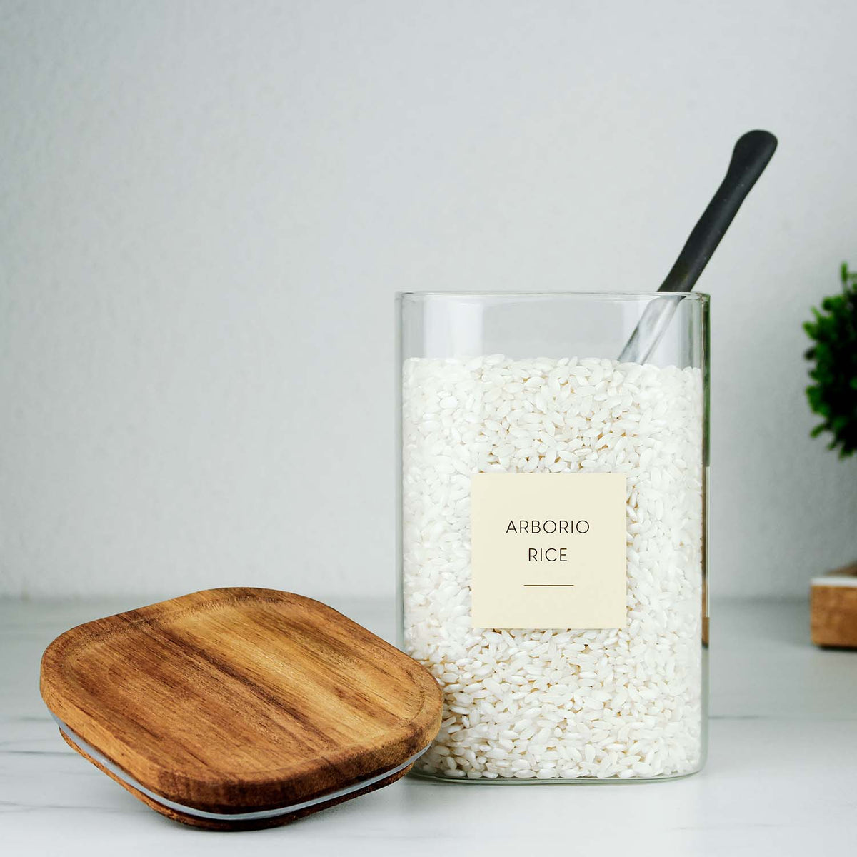 Square Glass Pantry Jars with Rustic Wooden Lid